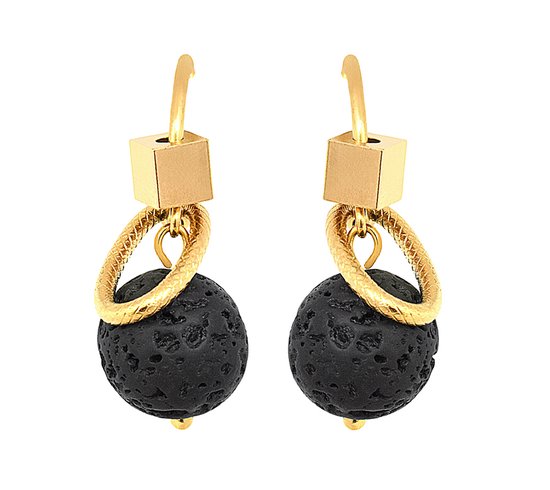 PUABI edelstenen oorbellen lava chain | met zwarte lavasteen | goudkleurig RVS | zwarte oorbellen