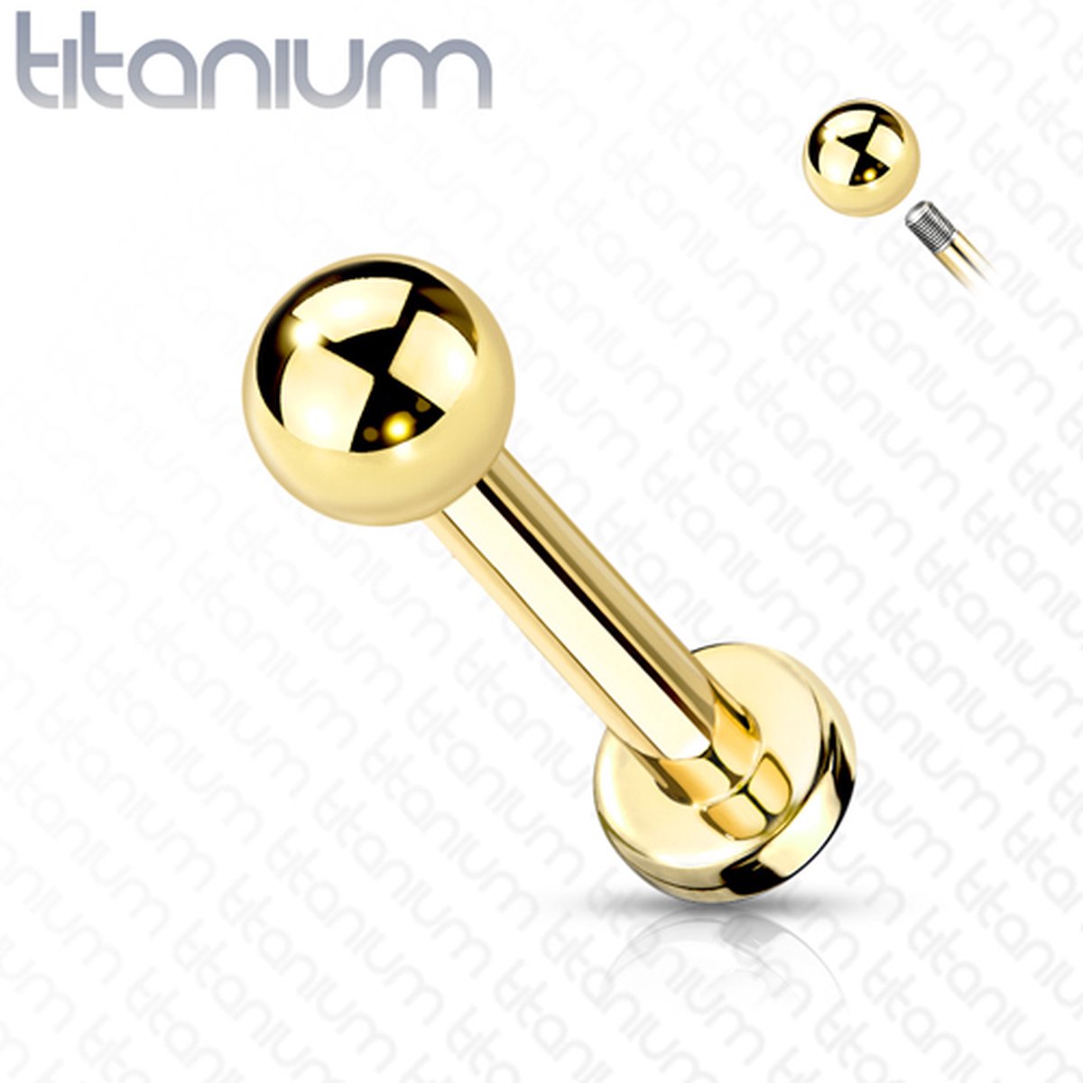 Piercing titanium stud basis 1.2x6 goud - LMPiercings NL