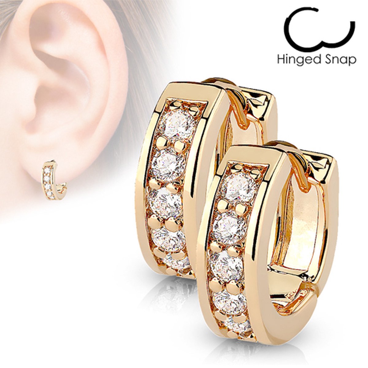 Oorbellen ringetje steentjes 0.8x8 - rose goud wit - LMPiercings
