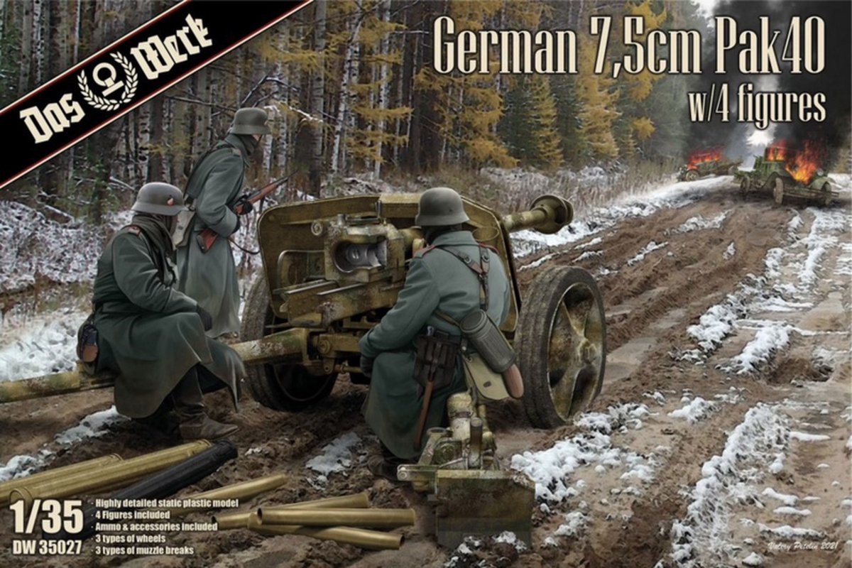 Das Werk Modelbouwpakket Militaire voertuigen - 35027 German 7,5cm Pak40 w/4 figures Plastic - 1:35 - Modelbouw