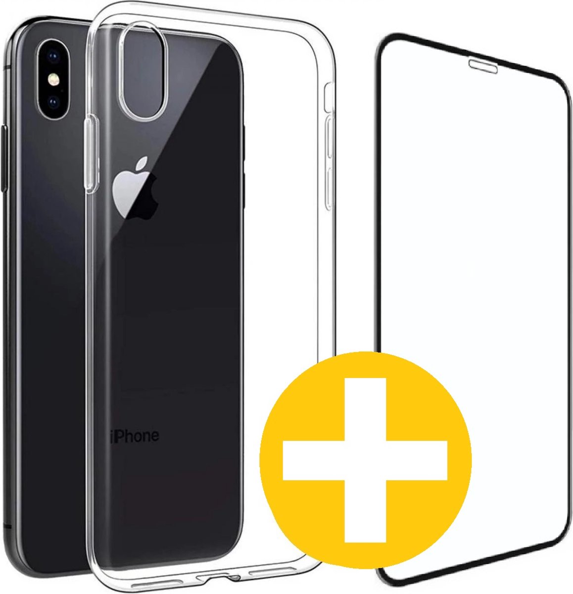 iPhone X / XS Hoesje + Premium screenprotector iPhone X / XS | Siliconen hoesje | Transparant Hoesje | Tempered Glass | Volledige bescherming