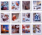 Cards & Crafts 12 Luxe Kerst / Winter wenskaarten zonder tekst - 12x11cm - Gevouwen kaarten met envelop