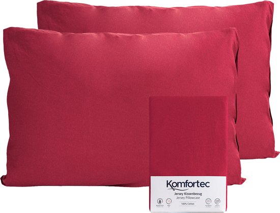 Komfortec Set de 2 Taies d'Oreiller Jersey Premium Taies d'oreiller cm - Housse de Coussin Super Douce - 100% Katoen - 150 g/m² - Rouge
