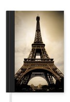 Notitieboek - Schrijfboek - Eiffeltoren in Parijs sepia fotoprint - Notitieboekje klein - A5 formaat - Schrijfblok
