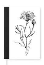 Notitieboek - Schrijfboek - Een zwart-wit illustratie van een enkele korenbloem - Notitieboekje klein - A5 formaat - Schrijfblok