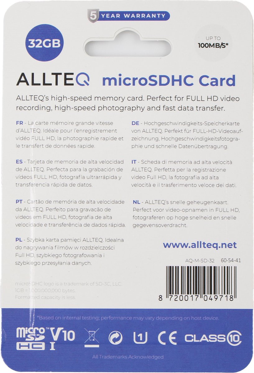 Carte Micro SD 64 GB, Carte mémoire, SDXC, V10, avec adaptateur SD, Allteq