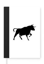 Notitieboek - Schrijfboek - Zwart-witte illustratie van een stier - Notitieboekje klein - A5 formaat - Schrijfblok