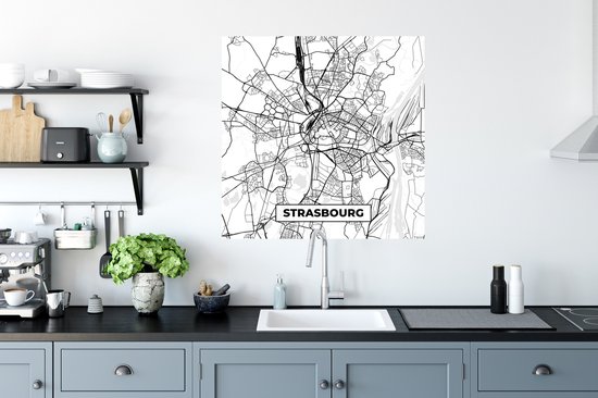 Stickers muraux - Plan de ville - Strasbourg - France - Plan - Plan d'étage - Zwart et blanc - 80x80 cm - Film adhésif