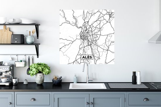 Stickers muraux - Alès - Carte - Carte - France - Plan de ville - Zwart et blanc - 80x80 cm - Film adhésif