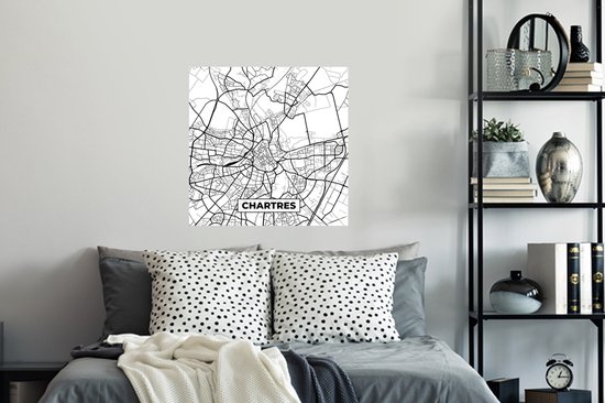 Stickers muraux - Plan de ville - France - Chartres - Plan - Plan d'étage - Zwart et blanc - 80x80 cm - Film adhésif