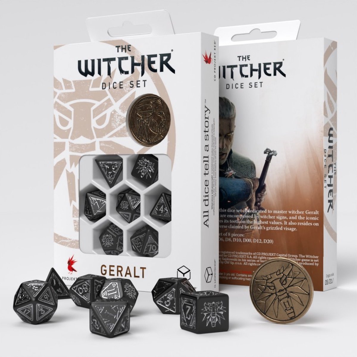 Q-Workshop The Witcher Dice Set - Geralt - Silver Sword (7 pcs + coin)