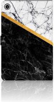 Cover Case Lenovo Tab M10 Plus 3rd Gen 10.6 inch Hoes met Standaard Marble White Black