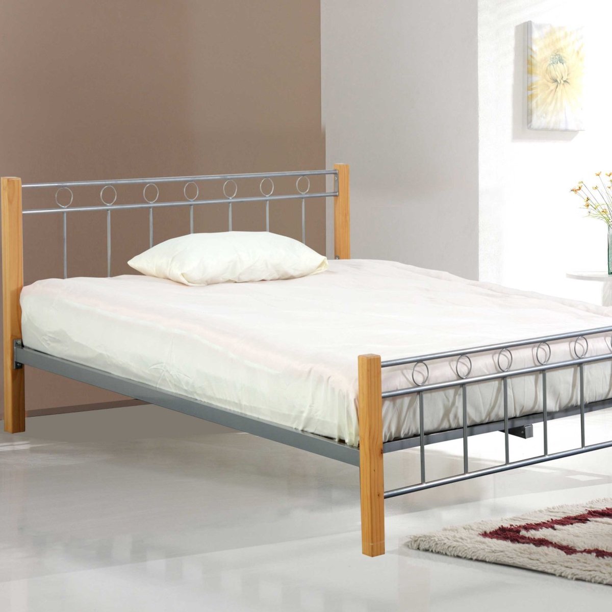 Bed Evelien - 140x200 - Poldimar - Tweepersoons bedkader - Bruin; Zilver - MDF; Metaal Tweepersoons Normaal bed