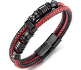Malinsi Bracelet Homme - Rouge Effet Mystère - Acier Inoxydable et Cuir - Bracelet Homme 21 cm - Cadeau pour Mari - Bracelets Vaderdag - Cadeau - Anniversaire