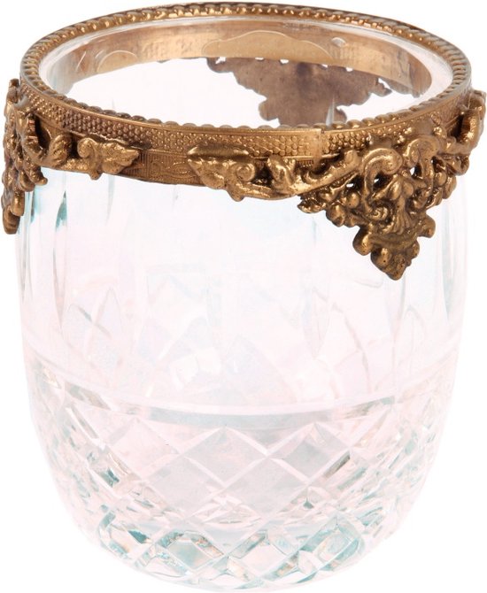 Baroque - Waxinelichtjeshouder - Theelichthouder koper 10 cm - 10 - Brass+glass