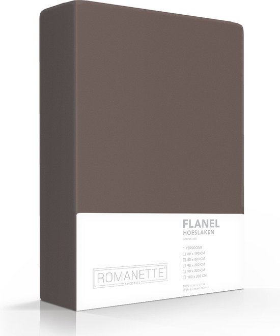 Romanette luxe flanellen hoeslaken - taupe - lits-jumeaux (180x200 cm)