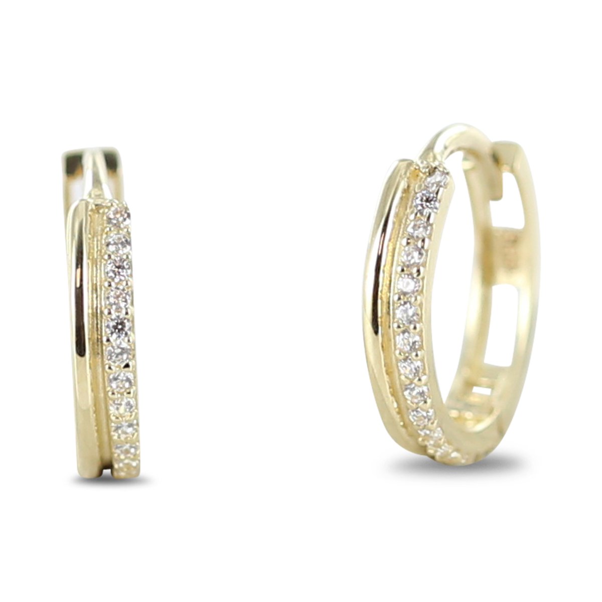 New Bling 9NBSAM-G220048 Gouden Oorringen - Dames - Zirkonia Steentjes - 12,2 x 2,4 mm - Scharnier - 14 Karaat - Goud