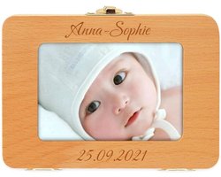 Tandendoosje Hout met EIGEN NAAM en GEBOORTEDATUM - Fotolijst PERSOONLIJK GEGRAVEERD - Kraamcadeau - Baby Cadeau - HOOGWAARDIG HARDHOUT - WiebelTandje