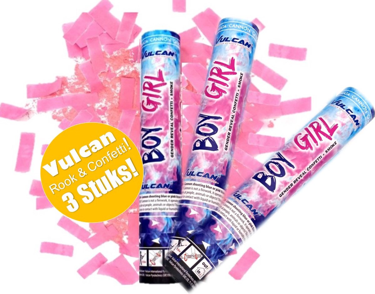Gender Reveal Rookkanon met Confetti Kwaliteit Vulcan 3 Stuks