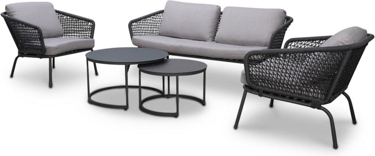 LUX outdoor living Sonora stoel-bank loungeset 5-delig | touw + staal | antraciet | 4 personen