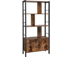 MIRA HOME - Industriële Boekenkast - Boekenkast met deuren - Duurzaam Hout en Metalen Frame - Functioneel en Stijlvol - 74x30x154.5 cm