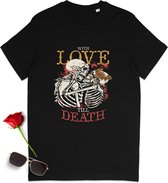 Skull's t shirt - Love Till Death - Skeletten t-shirt - Dames tshirt - Heren t-shirt - t shirt met print opdruk voor vrouwen en mannen - Unisex maten: S M L XL XXL XXXL - Shirt kleur: Zwart.