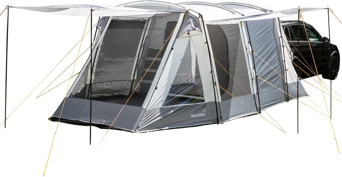 Skandika Pitea XL UP Tent – Koepeltenten - Autotent – 4 persoons campingtent voor SUV, Caddy, Auto, CUV – vrijstaand – met/zonder slaapcabine – Max. stahoogte 200 cm – Waterdicht met 3000mm waterkolom - 515 x 300 x 200 cm (LxBxH) – Kamperen - grijs