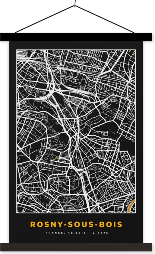 Porte-affiche avec Affiche - Affiche scolaire - Carte - Plan de ville - Carte - Rosny-sous-Bois - France - 40x60 cm - Lattes noires