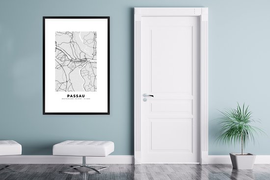 Fotolijst incl. Poster - Passau - Stadskaart - Plattegrond - Duitsland - Kaart - 80x120 cm - Posterlijst