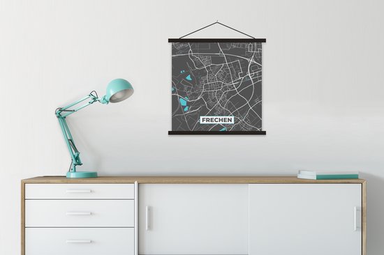 Porte-affiche avec affiche - Affiche scolaire - Frechen - Plan de la ville - Blauw - Plan - Plan de la ville - Carte - Allemagne - 60x60 cm - Lattes noires