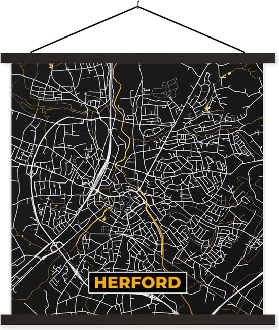 Posterhanger incl. Poster - Schoolplaat - Black and Gold – Stadskaart – Herford – Duitsland – Plattegrond – Kaart - 40x40 cm - Zwarte latten