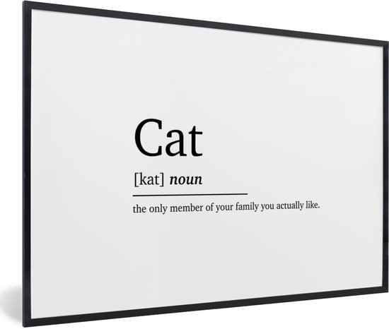 Cadre photo avec affiche - Cat - Proverbes - Citations - Définition du chat - Dictionnaire - 30x20 cm - Cadre pour affiche