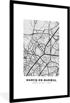 Fotolijst incl. Poster - Plattegrond – Marcq-en-Barœul – Stadskaart – Kaart – Frankrijk - 60x90 cm - Posterlijst
