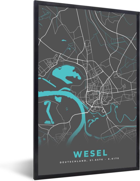 Fotolijst Incl Poster Duitsland Blauw Wesel Stadskaart Kaart Plattegrond Bol Com