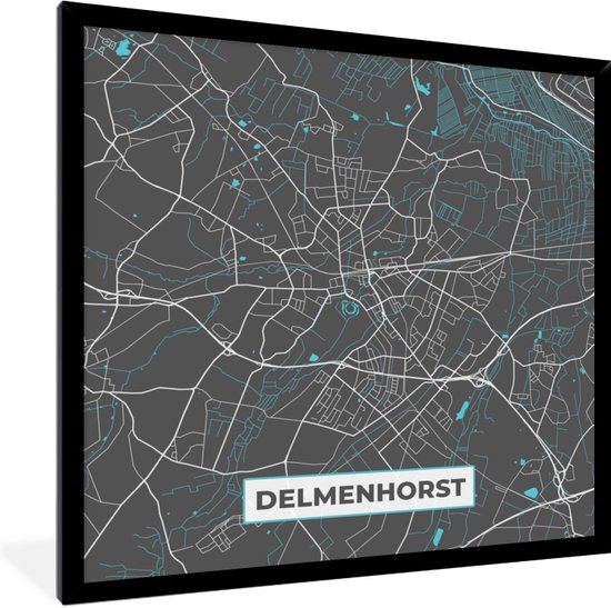 Fotolijst incl. Poster - Kaart – Plattegrond – Stadskaart – Delmenhorst – Duitsland – Blauw - 40x40 cm - Posterlijst