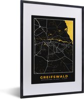 Fotolijst incl. Poster - Black and Gold – Stadskaart – Greifswald – Duitsland – Plattegrond – Kaart - 30x40 cm - Posterlijst