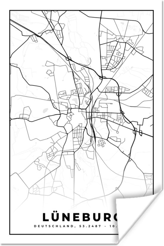 Poster Plattegrond - Kaart - Lüneburg - Stadskaart - 80x120 cm | bol.com