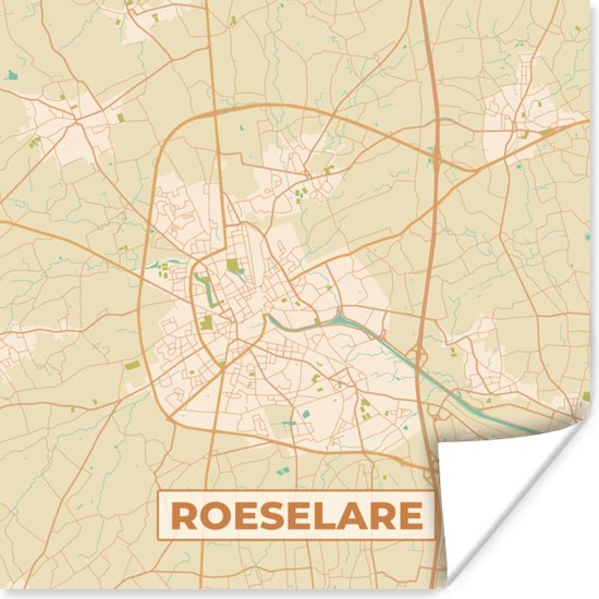 Poster Kaart België Stadskaart Roeselare Plattegrond 30x30 Cm 4675