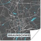 Poster Duitsland – Blauw – Braunschweig – Stadskaart – Kaart – Plattegrond - 50x50 cm