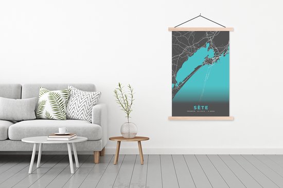 Porte-affiche avec Poster - Affiche scolaire - Sète - Plan de la ville - Carte - Carte - France - 120x180 cm - Lattes vierges
