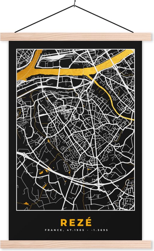 Porte-affiche avec Poster - Affiche scolaire - Rezé – Carte – France – Carte – Plan de la ville - 40x60 cm - Lattes vierges