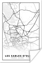 Affiche Plan de ville - Les Sables-d'Olonne - Carte - Carte - France - Zwart et blanc - 20x30 cm