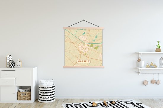 Porte-affiche avec affiche - Affiche scolaire - Carte - Carte - België - Plan de la ville - Hasselt - 120x120 cm - lattes vierges