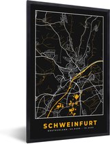 Fotolijst incl. Poster - Duitsland – Black and Gold – Schweinfurt – Stadskaart – Kaart – Plattegrond - 80x120 cm - Posterlijst