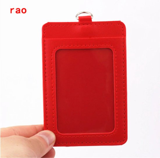 Badgehouder rood - Luxe kwaliteit Lederen materiaal - dubbele kaarthoezen SETS - ID Badge Case -  Clear Bank Credit Card Badge Houder - Badge accessoires