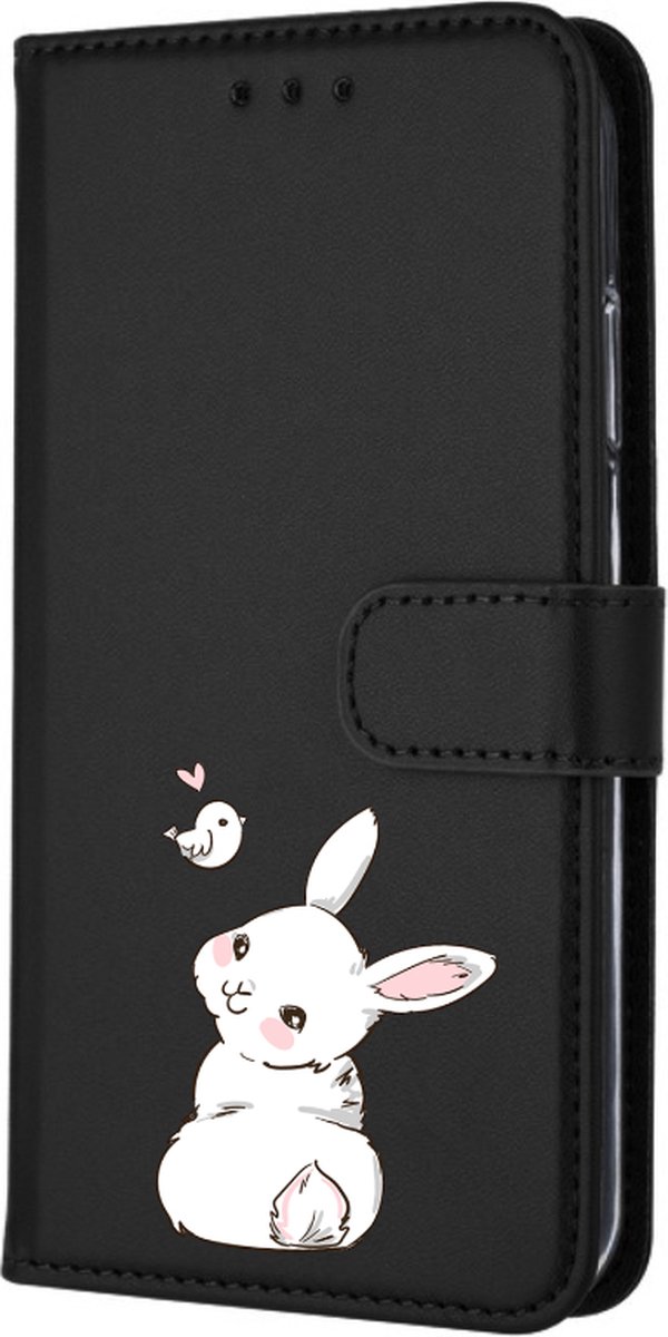 Apple Iphone 12 Pro Max hoesje bookcase zwart konijntje *LET OP JUISTE MODEL*