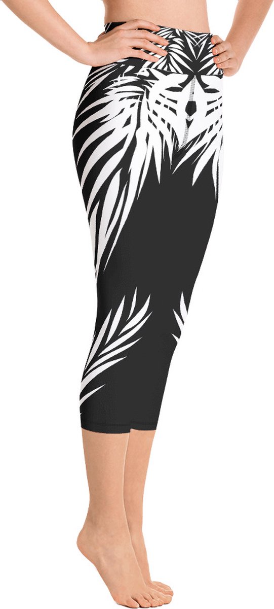 Sportlegging - Capri 3/4 - design Tiger Power Up - High Waist - Dry Fit - High Performance - 4way stretch - unieke print - UPF 50+ - Hardloop - Yoga - Fitness - Dans - Pilates - Training - sportbroek - zwart wit - maat S — afbeelding 5