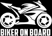 Biker on board sticker voor op de auto of caravan - Auto stickers - Auto accessoires - Stickers volwassenen - 28 x 19 cm - Wit - 217