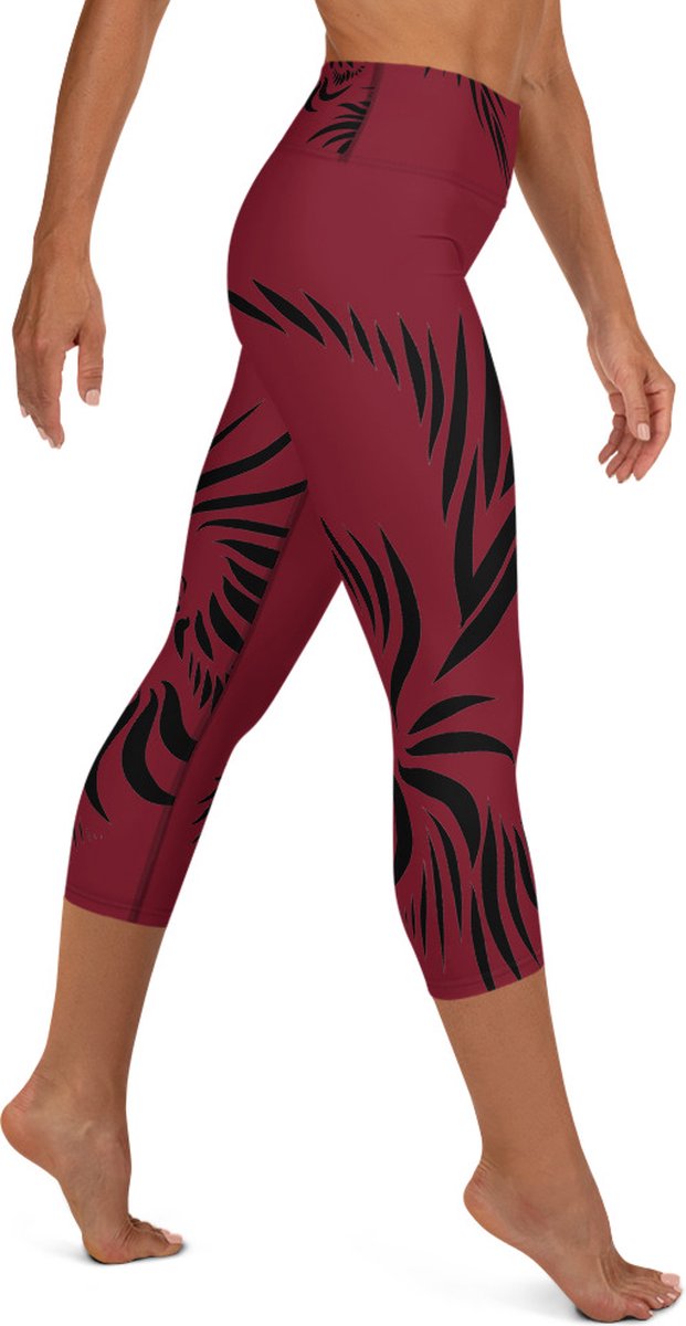 Sportlegging - Capri 3/4 - design Power Up - High Waist - Dry Fit - High Performance - 4way stretch- unieke print - UPF 50+ - Hardloop - Yoga - Fitness - Dans - Pilates - Training - sportbroek - warmrood zwart - maat XS — afbeelding 5