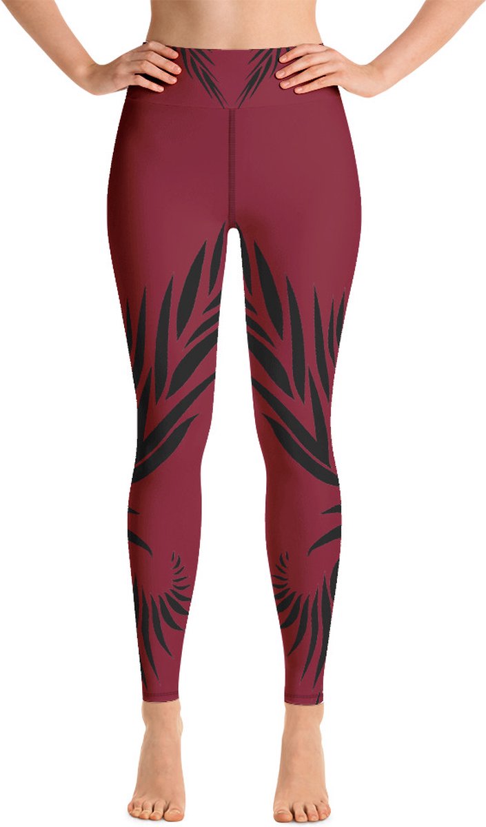 Sportlegging - Capri 3/4 - design Power Up - High Waist - Dry Fit - High Performance - 4way stretch- unieke print - UPF 50+ - Hardloop - Yoga - Fitness - Dans - Pilates - Training - sportbroek - warmrood zwart - maat M — afbeelding 2